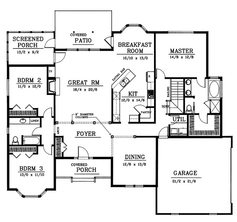 European House Plan First Floor - Charbonier Creek Ranch Home 015D-0043 - Search House Plans and More