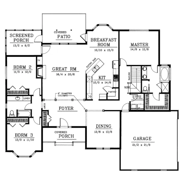 Country House Plan First Floor - Charbonier Creek Ranch Home 015D-0043 - Search House Plans and More