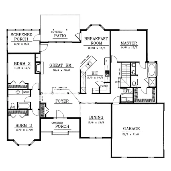 Southern House Plan First Floor - Spencer Lake Traditional Home 015D-0044 - Shop House Plans and More