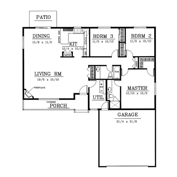 Country House Plan First Floor - Mason Traditional Ranch Home 015D-0048 - Shop House Plans and More