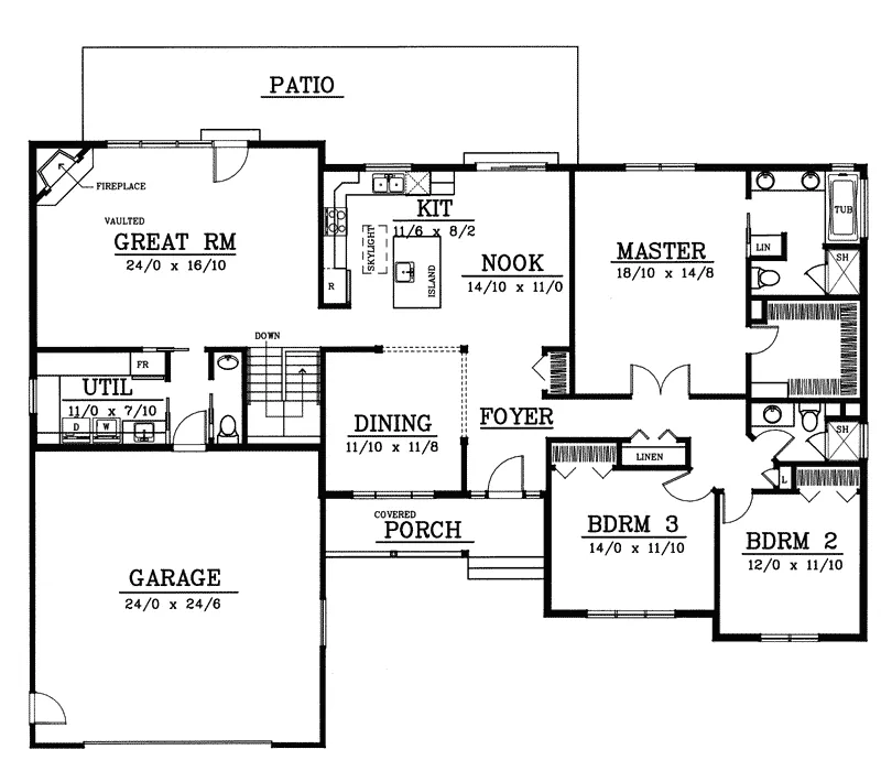 Arts & Crafts House Plan First Floor - Lambert Ridge Ranch Home 015D-0049 - Shop House Plans and More