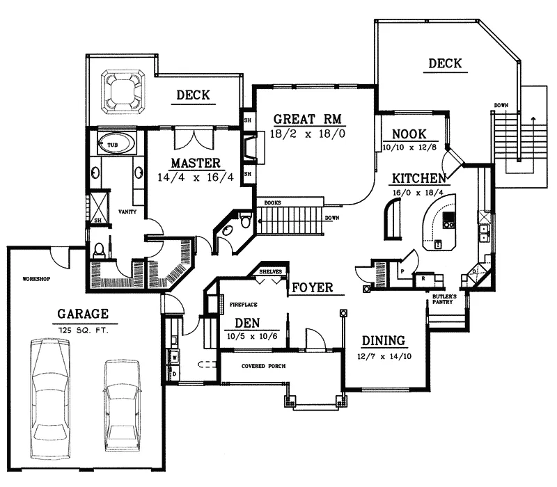 Craftsman House Plan First Floor - Walnuthill Shingle Style Home 015D-0050 - Shop House Plans and More