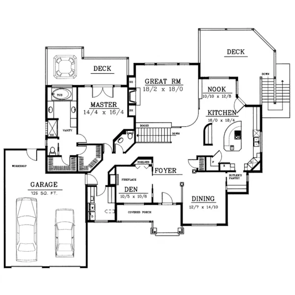 Craftsman House Plan First Floor - Walnuthill Shingle Style Home 015D-0050 - Shop House Plans and More