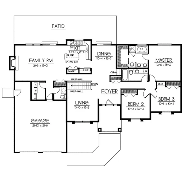 Southwestern House Plan First Floor - Weston Bay Ranch Home 015D-0088 - Shop House Plans and More