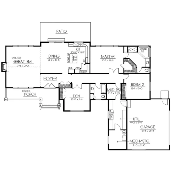 Craftsman House Plan First Floor - Laredo Shingle Ranch Home 015D-0090 - Shop House Plans and More