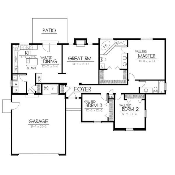 Southern House Plan First Floor - Shelbyville Ranch Home 015D-0094 - Shop House Plans and More