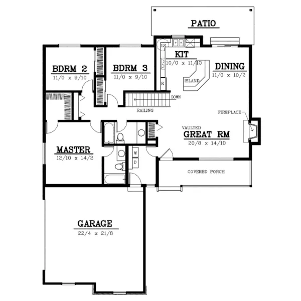 Ranch House Plan First Floor - Armstrong Ranch Home 015D-0105 - Search House Plans and More