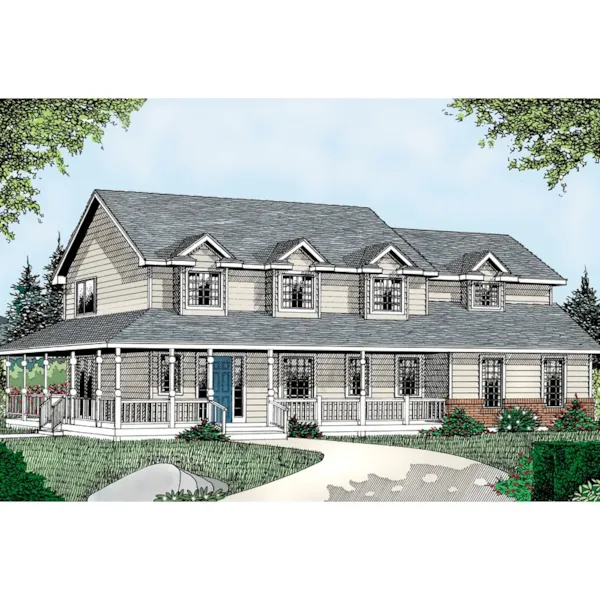 Large Two-Story Farmhouse With Wrap-Around Porch