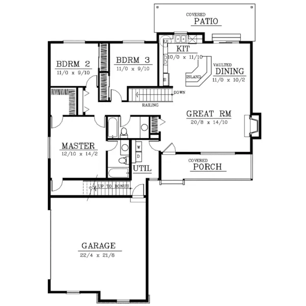 Southern House Plan First Floor - Pleasantville Ranch Home 015D-0111 - Shop House Plans and More