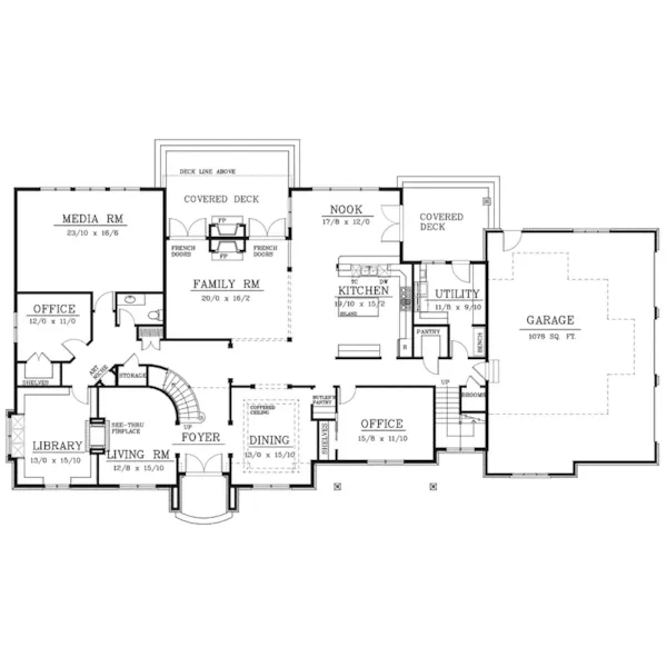 Arts & Crafts House Plan First Floor - Henley Place Craftsman Home 015D-0116 - Search House Plans and More