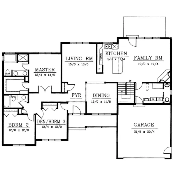 Ranch House Plan First Floor - Barlett Country Ranch Home 015D-0177 - Search House Plans and More