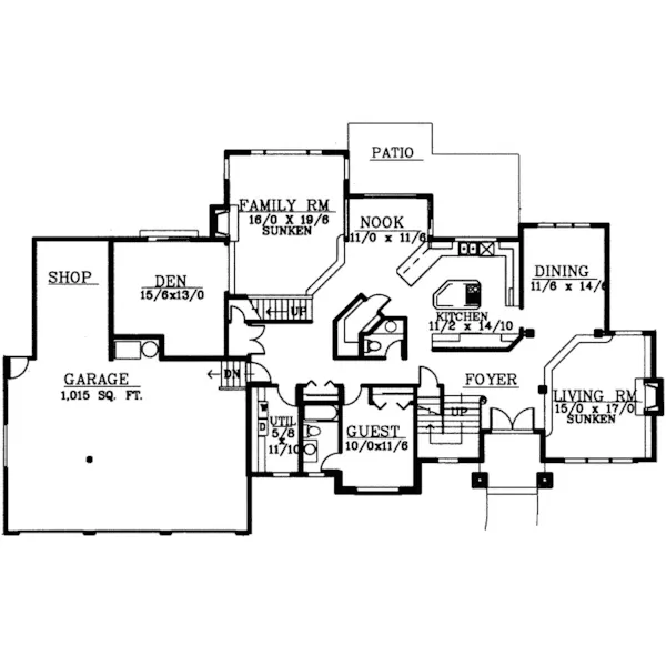 Country French House Plan First Floor - Gildford Tudor Multi-Level Home 015D-0194 - Search House Plans and More