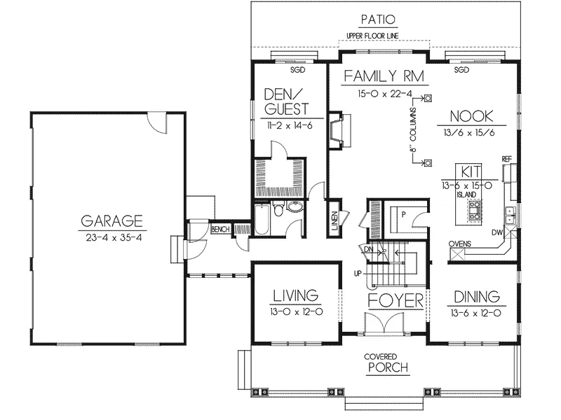Bungalow House Plan First Floor - Lavina Manor Craftsman Home 015S-0001 - Shop House Plans and More
