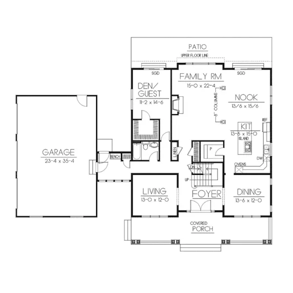 Bungalow House Plan First Floor - Lavina Manor Craftsman Home 015S-0001 - Shop House Plans and More