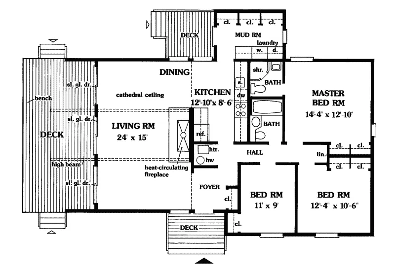 Ranch House Plan First Floor - Red Oak Country Ranch Home 016D-0007 - Shop House Plans and More