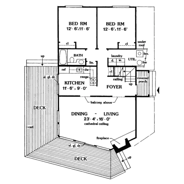 Waterfront House Plan First Floor - Pineland A-Frame Home 016D-0009 - Shop House Plans and More