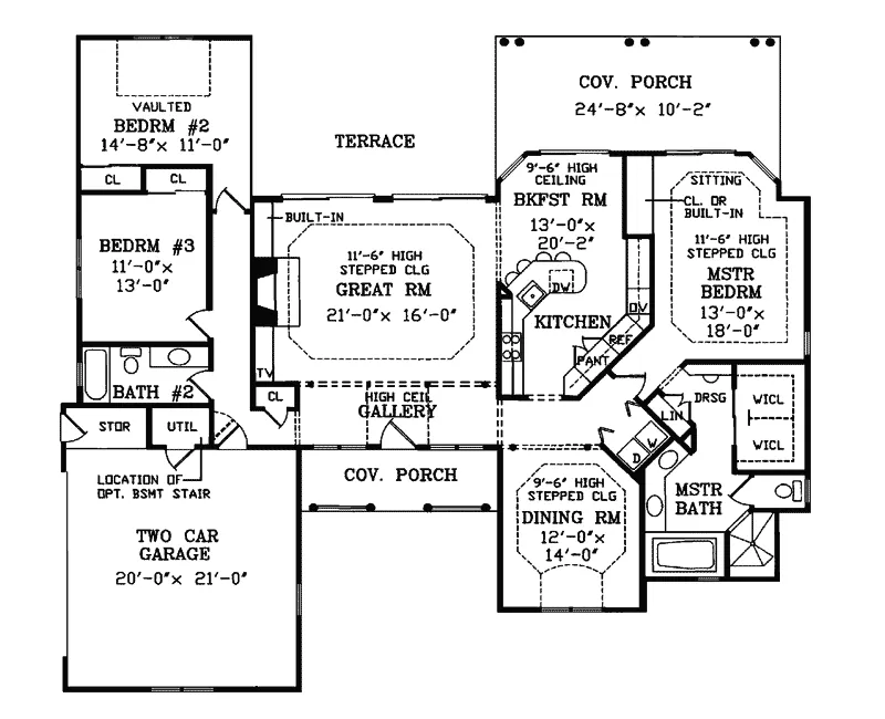 Ranch House Plan First Floor - Lawton Ranch Home 016D-0023 - Shop House Plans and More