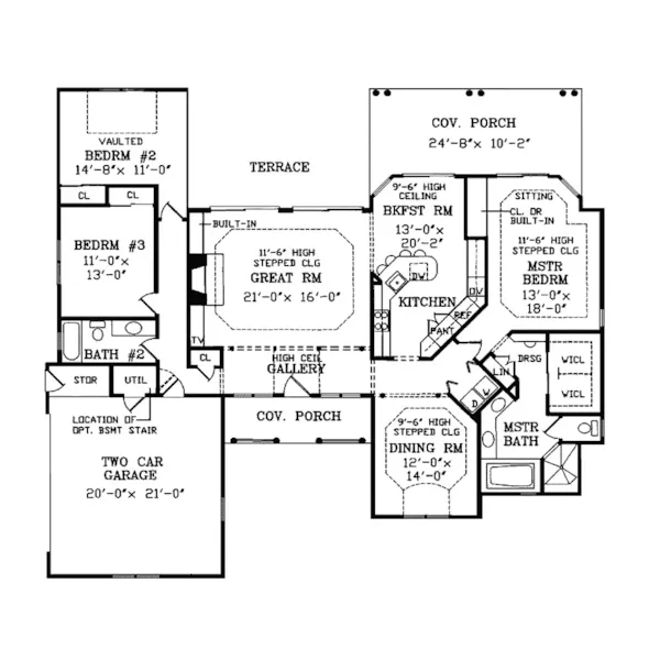 Southern House Plan First Floor - Lawton Ranch Home 016D-0023 - Shop House Plans and More