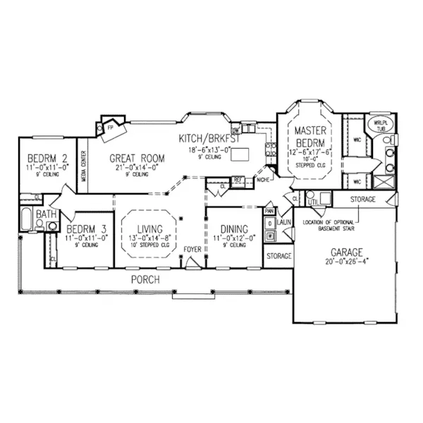 Ranch House Plan First Floor - Oakpath Country Home 016D-0024 - Shop House Plans and More