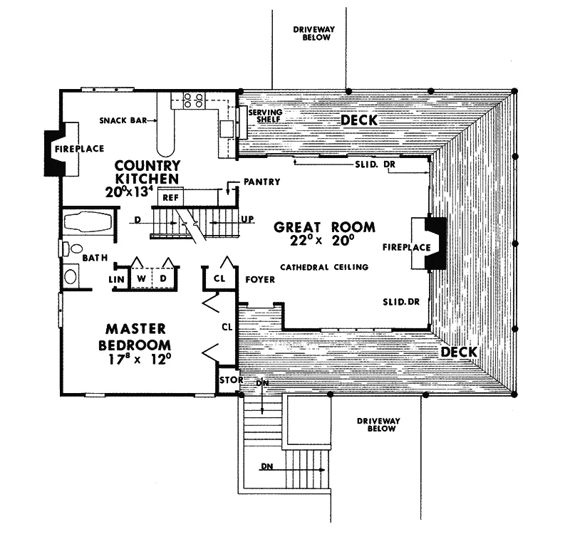 Country House Plan First Floor - Countrywood Rustic Home 016D-0031 - Search House Plans and More