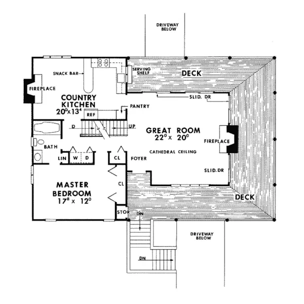 Rustic House Plan First Floor - Countrywood Rustic Home 016D-0031 - Search House Plans and More