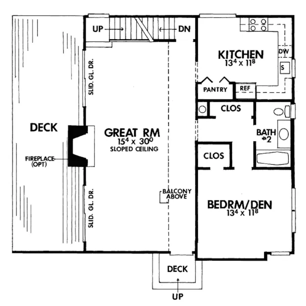 Lake House Plan First Floor - Terrbridge Rustic A-Frame Home 016D-0034 - Shop House Plans and More