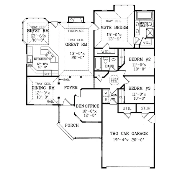 Ranch House Plan First Floor - Eau Claire Traditional Home 016D-0061 - Search House Plans and More