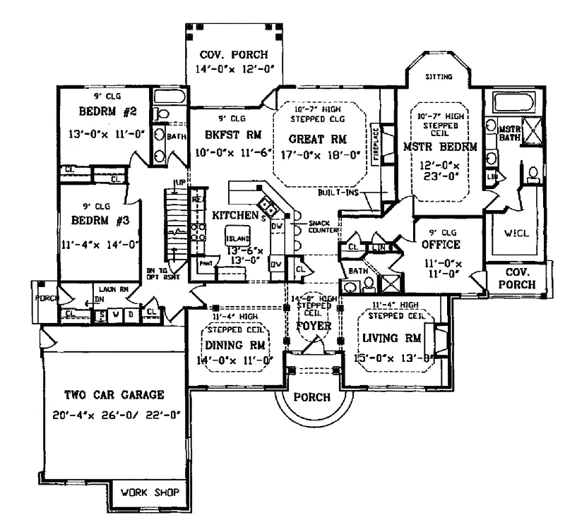 Southern House Plan First Floor - Dressell Ranch Home 016D-0065 - Search House Plans and More