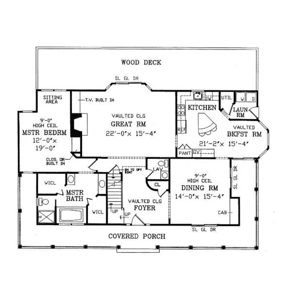 Southern House Plan First Floor - Bluff Ridge Country Farmhouse 016D-0077 - Search House Plans and More