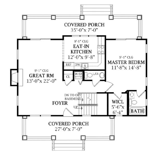 Country House Plan First Floor - Woodwill Quaint Bungalow Home 016D-0089 - Shop House Plans and More