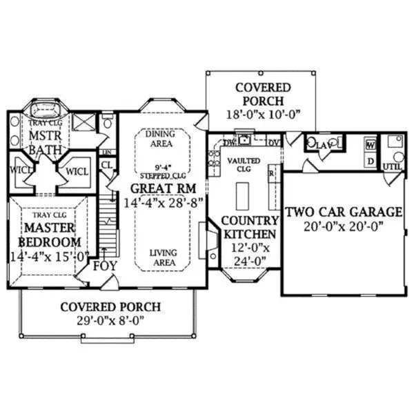 Southern House Plan First Floor - Easton Lake Country Home 016D-0092 - Search House Plans and More