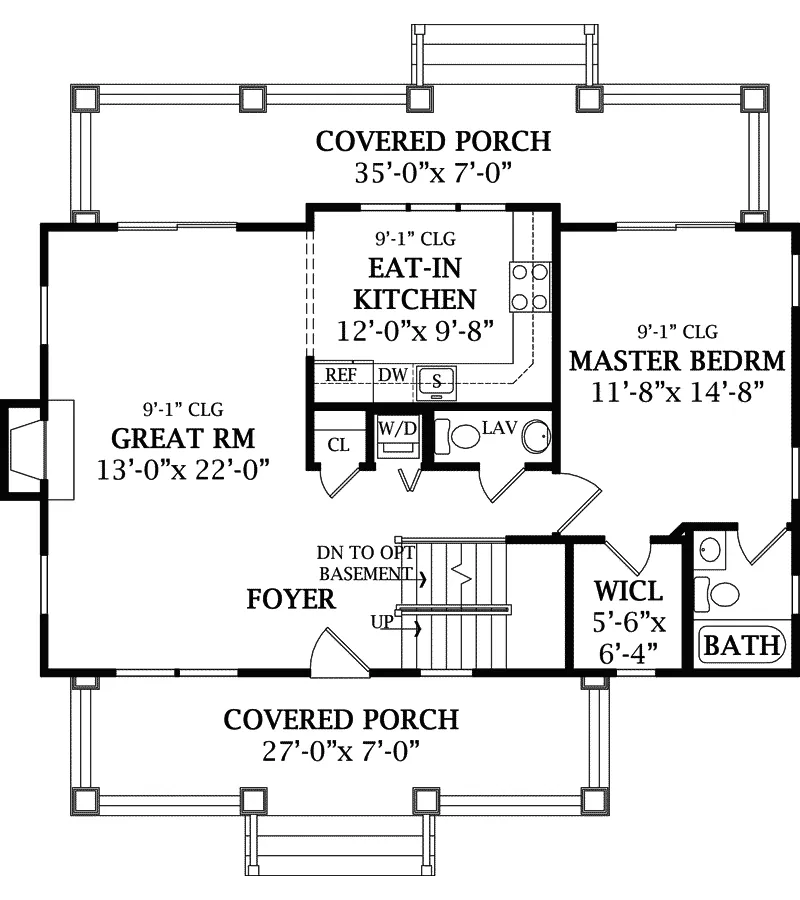 Craftsman House Plan First Floor - Reidville Bungalow Home 016D-0101 - Shop House Plans and More