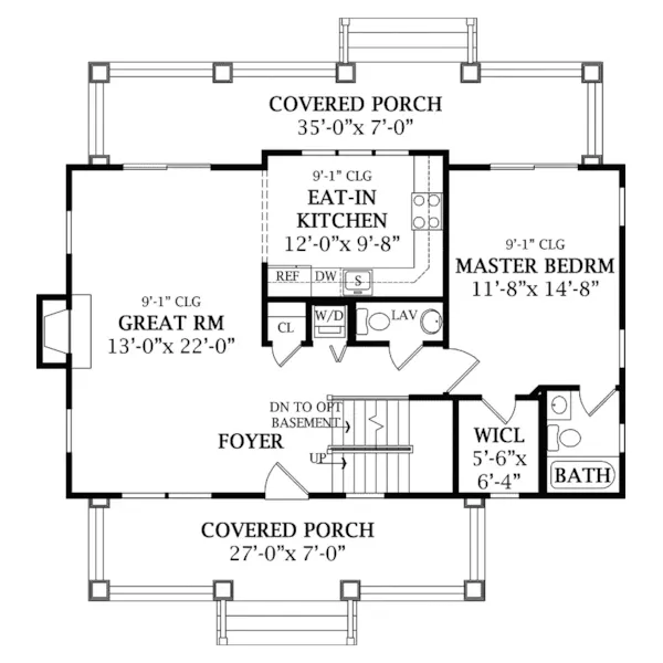 Vacation House Plan First Floor - Reidville Bungalow Home 016D-0101 - Shop House Plans and More