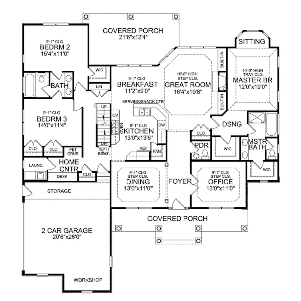 Ranch House Plan First Floor - Sturbridge Hill Ranch Home 016D-0106 - Shop House Plans and More