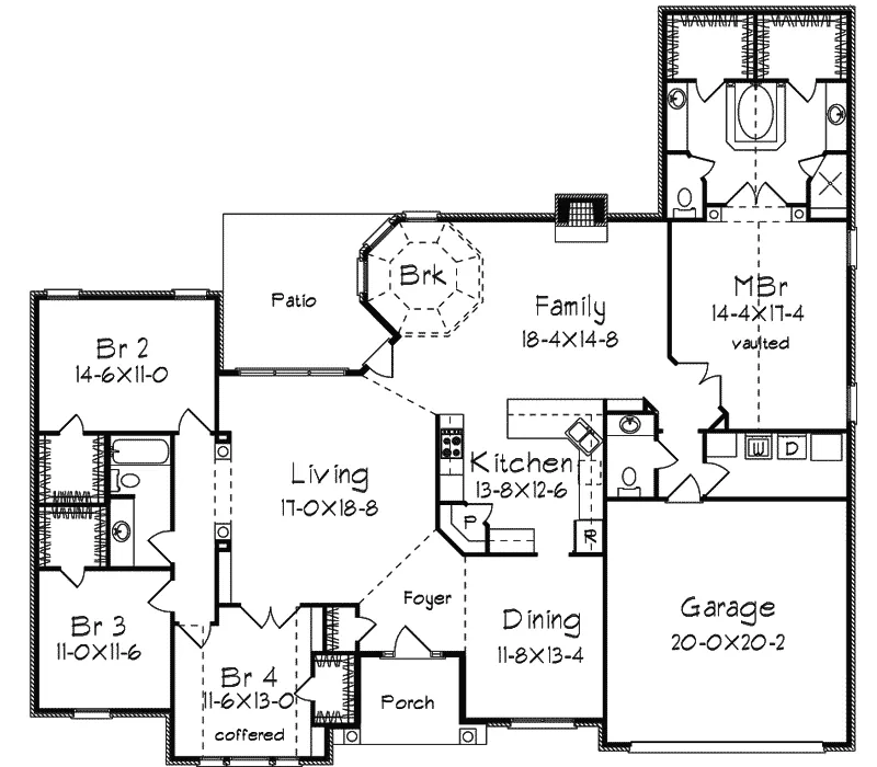 Ranch House Plan First Floor - Hawthorne Country French Home 018D-0003 - Search House Plans and More