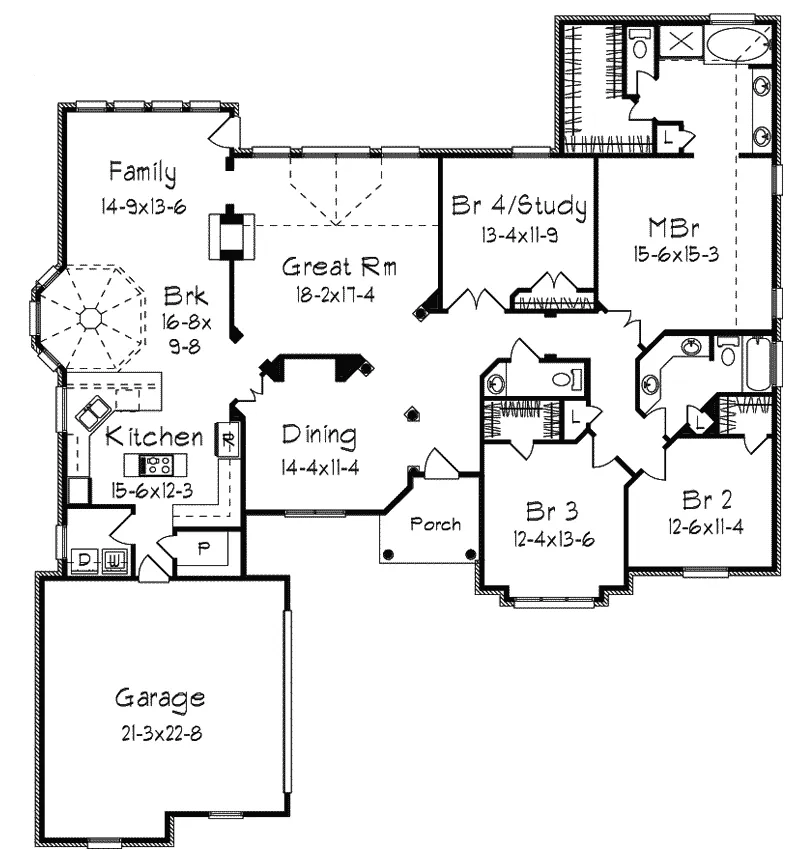Traditional House Plan First Floor - Charlotte Creek  Ranch Home 018D-0005 - Search House Plans and More