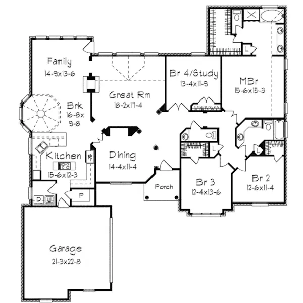 Ranch House Plan First Floor - Charlotte Creek  Ranch Home 018D-0005 - Search House Plans and More