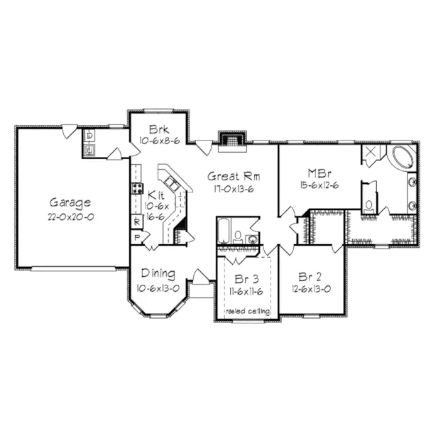 Ranch House Plan First Floor - Danville Southern Ranch Home 018D-0006 - Search House Plans and More