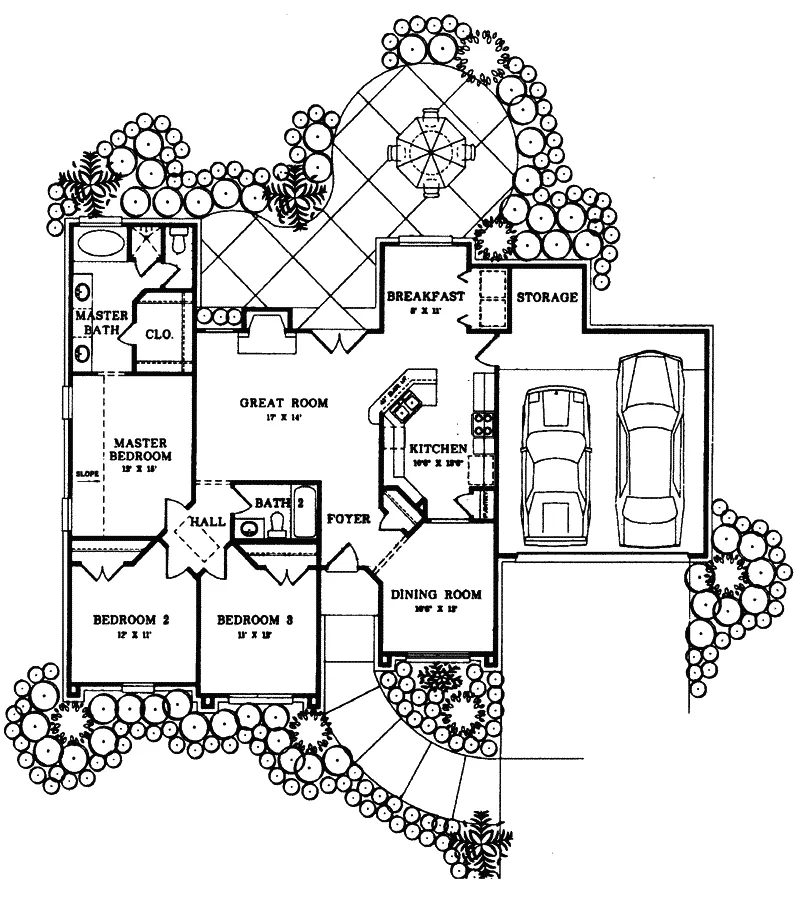 Southern House Plan First Floor - Glendive Traditional Ranch Home 019D-0004 - Search House Plans and More