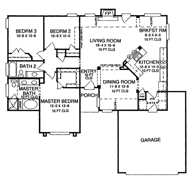 Ranch House Plan First Floor - Willard Ranch Home 019D-0005 - Shop House Plans and More