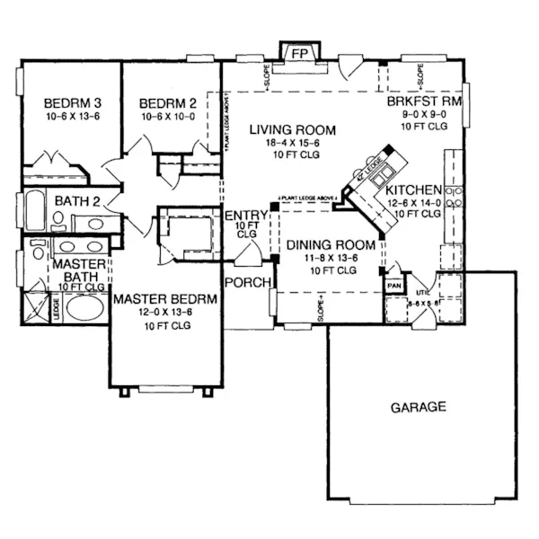 Ranch House Plan First Floor - Willard Ranch Home 019D-0005 - Shop House Plans and More