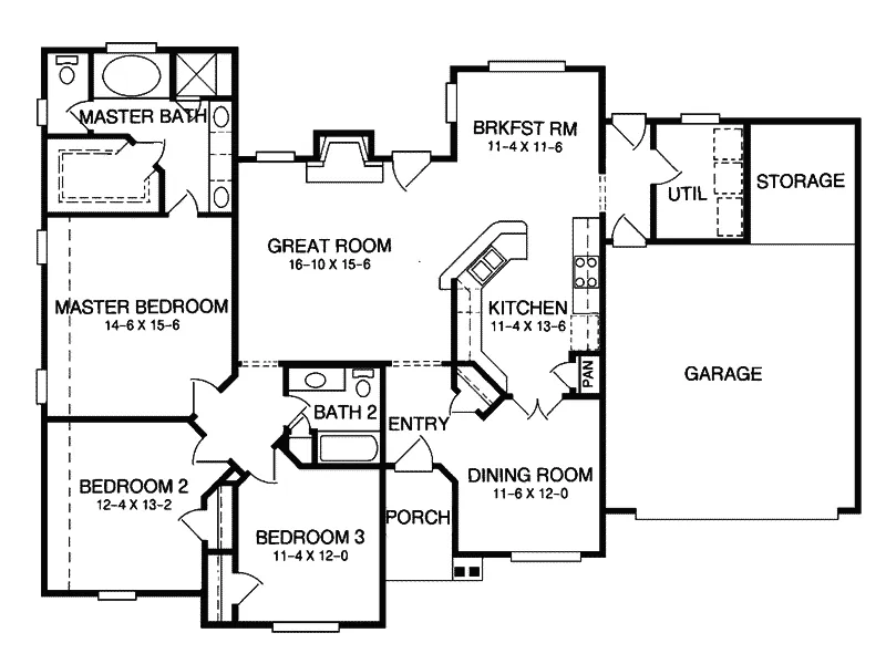 Ranch House Plan First Floor - Akers Ferry Ranch Home 019D-0009 - Search House Plans and More