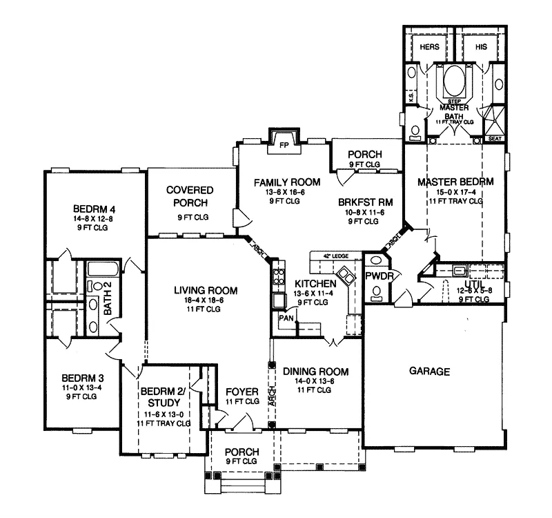 Southern House Plan First Floor - Martinsdale Ranch Home 019D-0016 - Shop House Plans and More