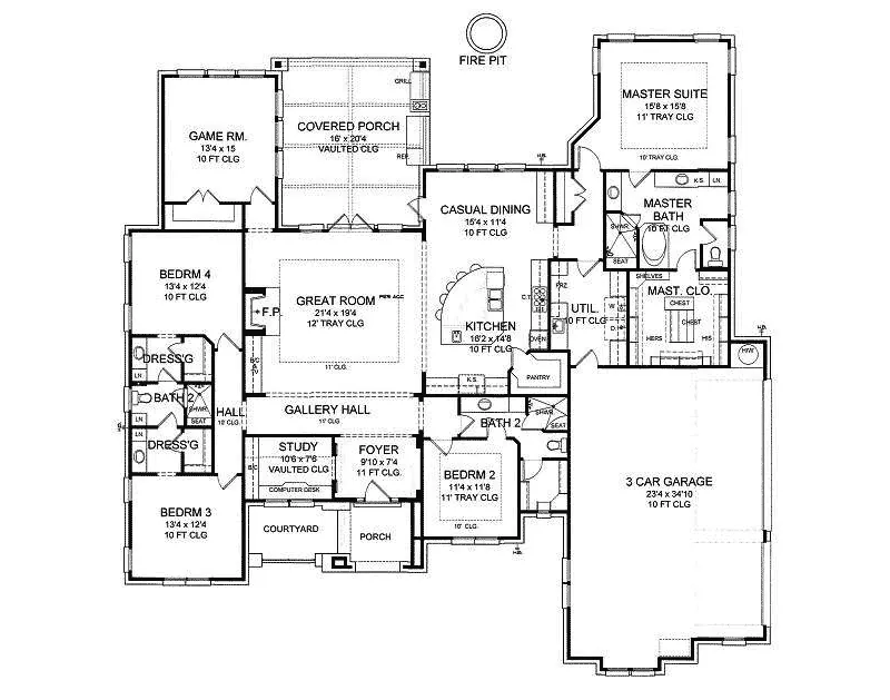 Ranch House Plan First Floor - 019D-0044 - Shop House Plans and More