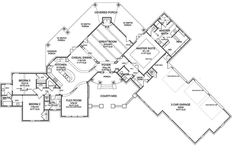 Contemporary House Plan First Floor - Cordero Southwestern Home 019D-0046 - Search House Plans and More