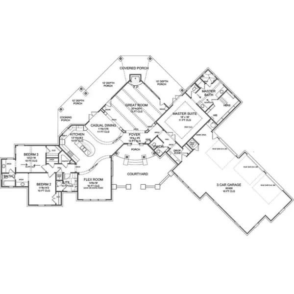 Spanish House Plan First Floor - Cordero Southwestern Home 019D-0046 - Search House Plans and More