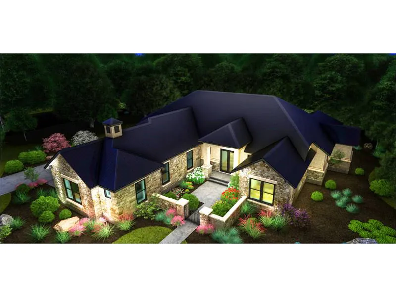 Mountain House Plan Aerial View Photo 01 - Marbella Bay Luxury Ranch Home 019S-0004 - Shop House Plans and More