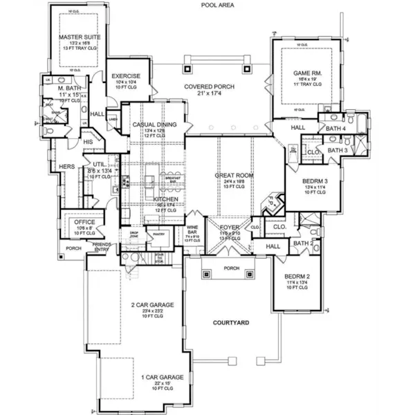 Modern House Plan First Floor - Marbella Bay Luxury Ranch Home 019S-0004 - Shop House Plans and More