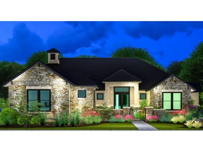 Ranch House Plan Front Image - Marbella Bay Luxury Ranch Home 019S-0004 - Shop House Plans and More