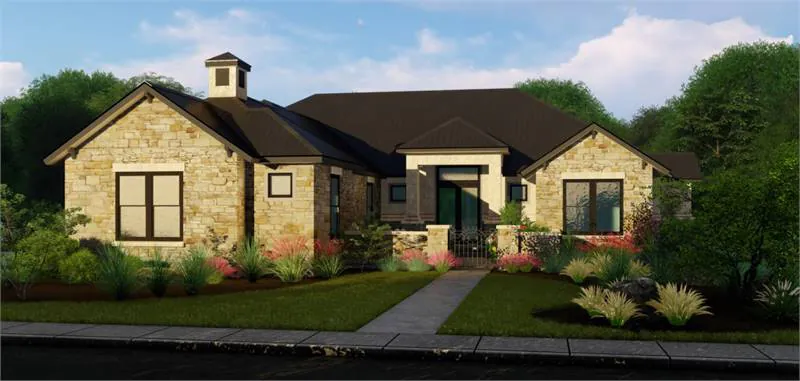 Ranch House Plan Front of Home - Marbella Bay Luxury Ranch Home 019S-0004 - Shop House Plans and More